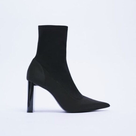 Zara Shoes - Zara Stretch Fabric Heeled Ankle Boots Size 9